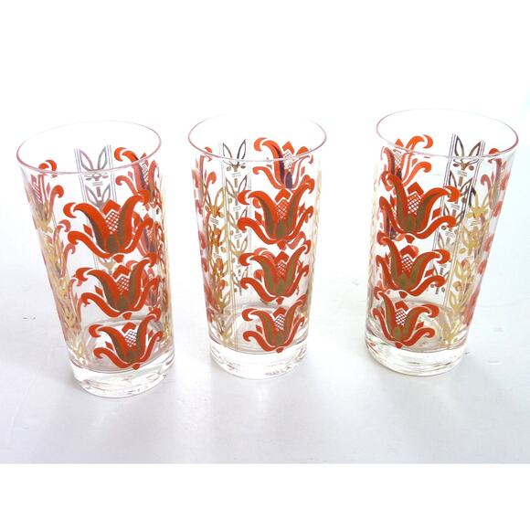 unbranded Other - Vintage Boho Juice Glasses Drink Mid Century Glass Tumblers Orange Gold Cups